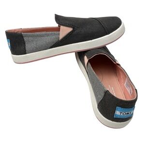 TOMS Avalon Canvas Slip On Forged Iron Twill Glimmer Pink Silver Big Kid Size 3